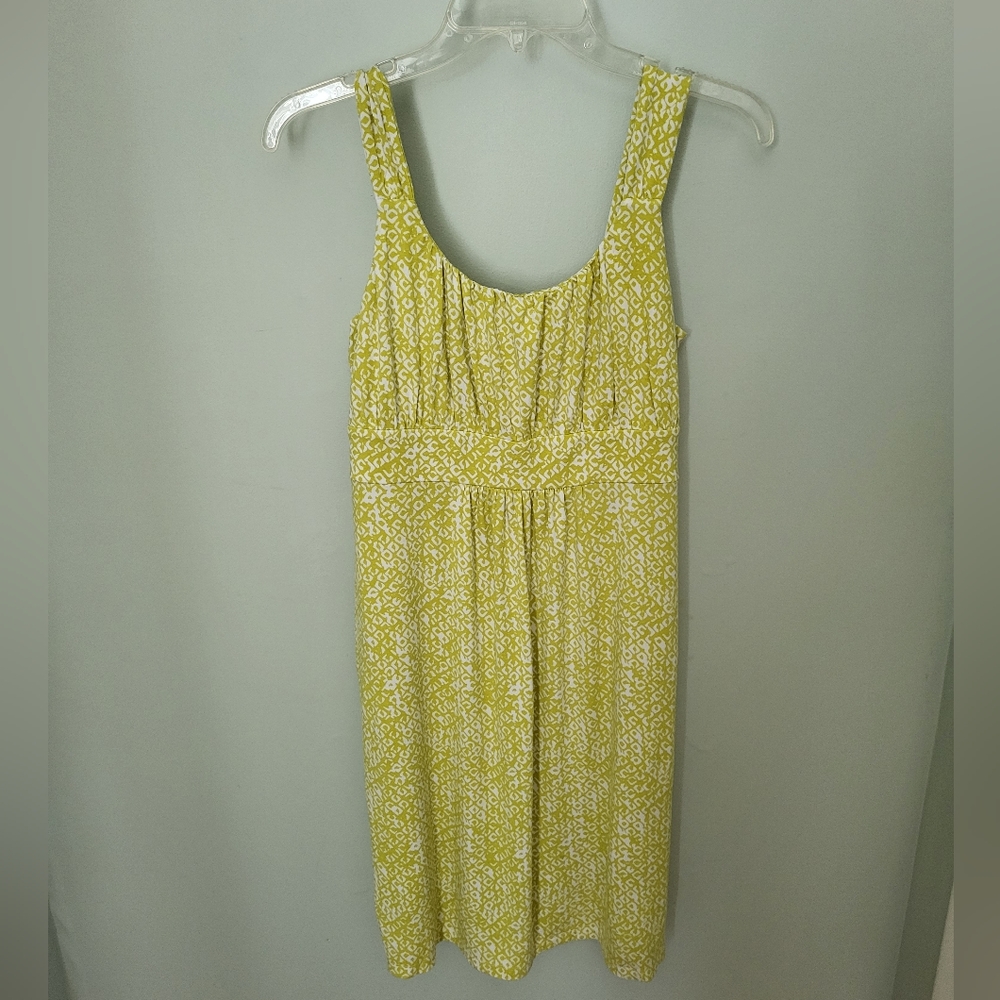 Ann Taylor Women Size Medium Empire Waist Sleeveless Summer Dress Yellow White